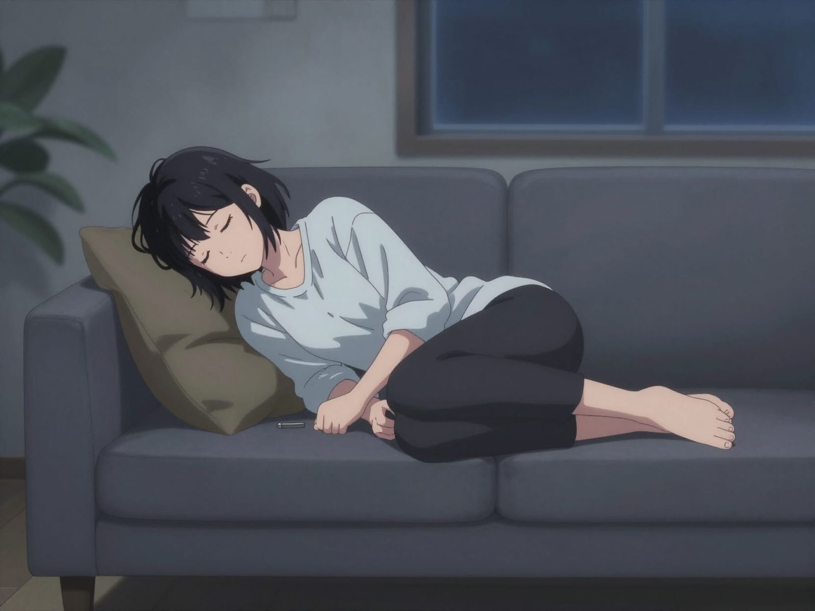 Anime Woman Sleeping Peacefully After Work