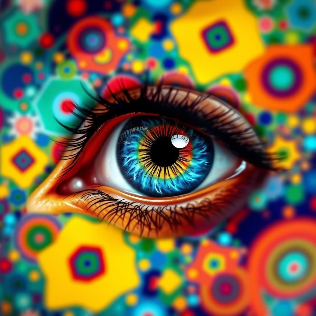 The image is a digital art piece that appears to be a close-up of an eye. The eye is the focal point of the image, with the iris and pupil c...