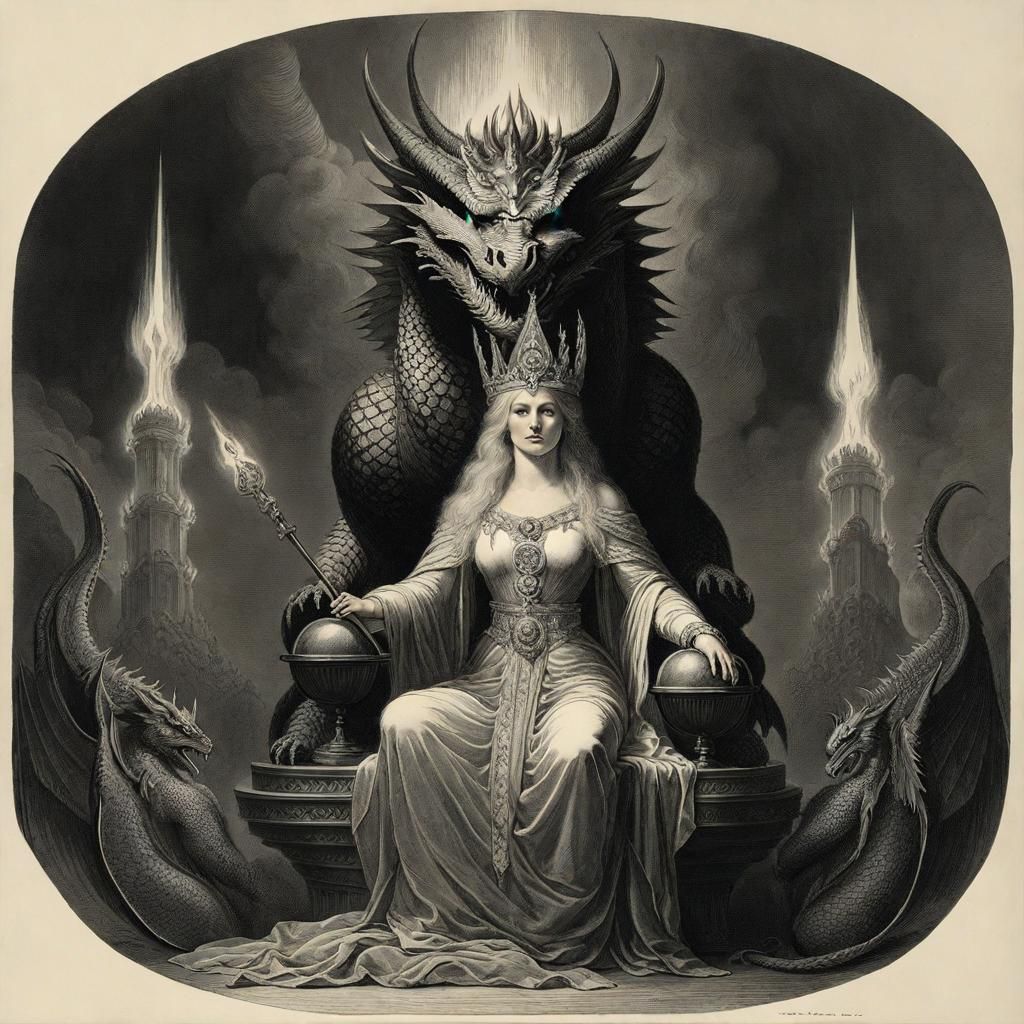 Dragon queen sitting on her throne