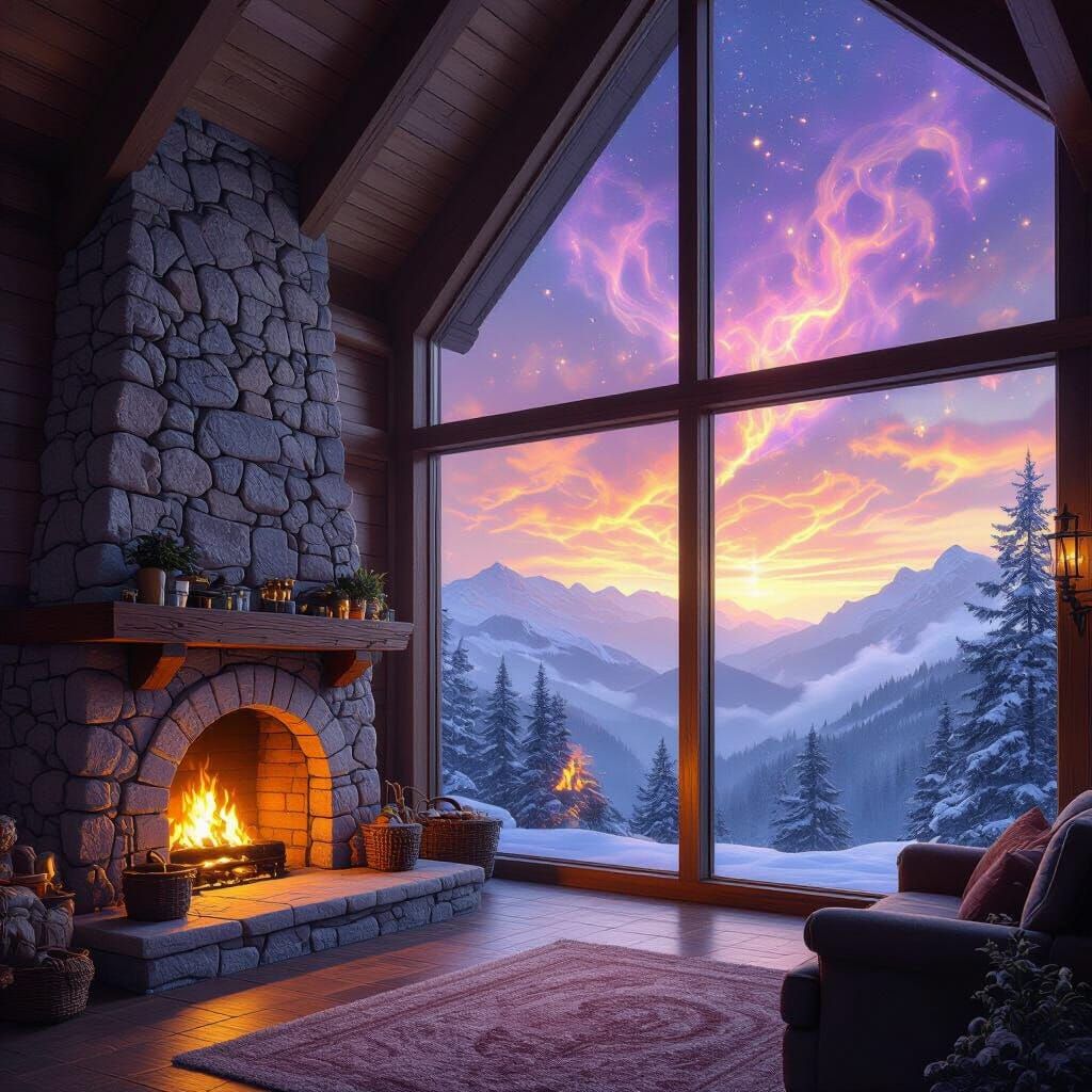 a room that resembled a mountain cottage. A fireplace occupied one corner, while two of the walls were made of glass, revealing an exquisite...