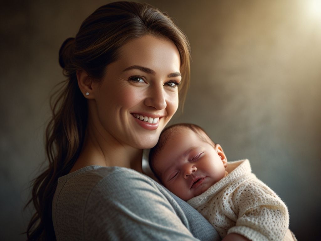 Smiling Woman Holding Her Newborn Baby