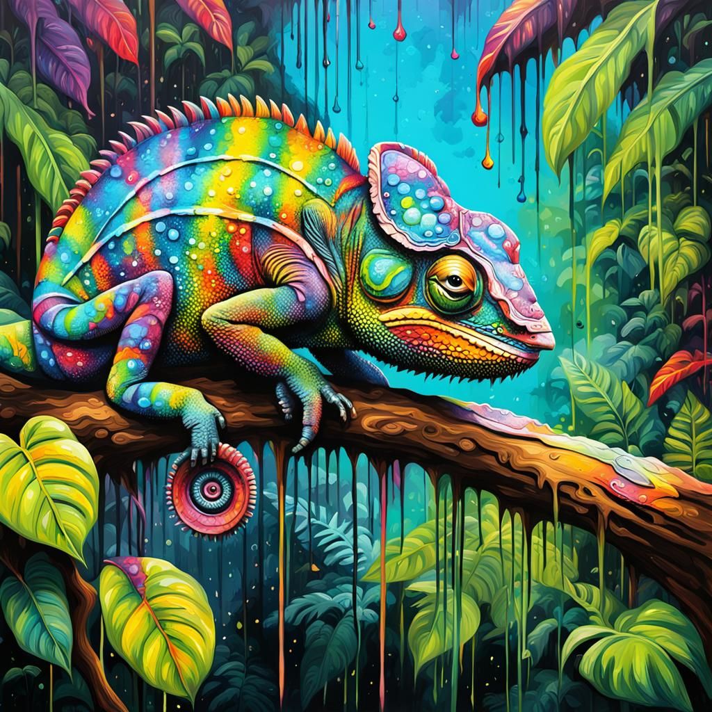 Rainbow Chameleon in a RainForest