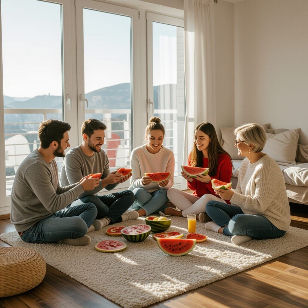 Holiday Picnic with Watermelon and Carpet