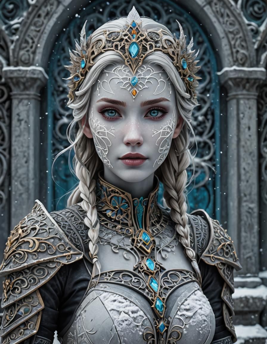 Frozen girl knight with beautiful mask, STYLE: concrete art - AI ...