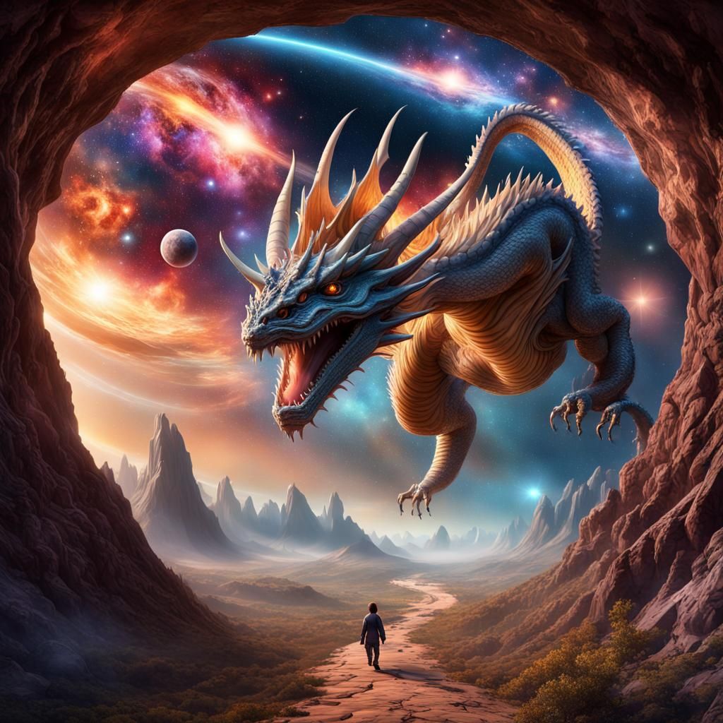 A Galactic Dragon Over A Mountain - Ai Generated Artwork - Nightcafe 