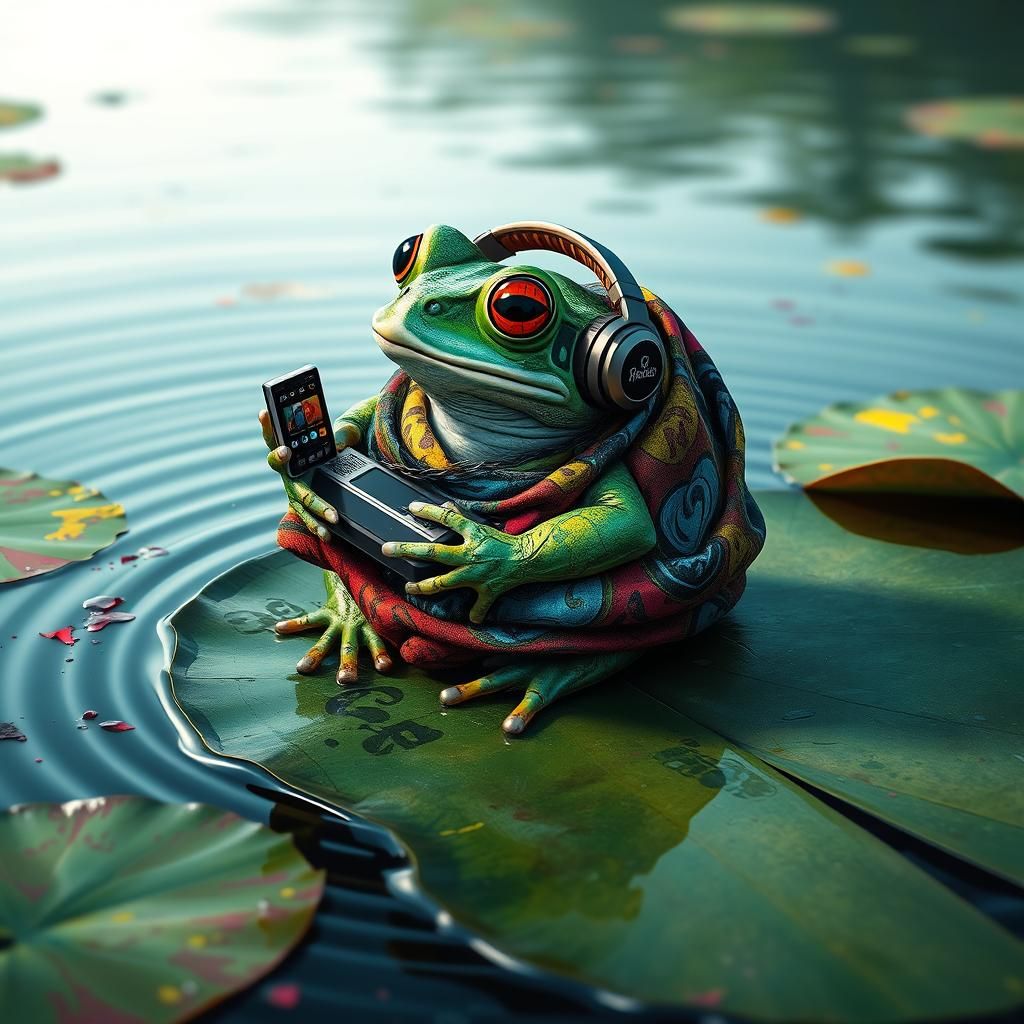 Expressive Toad Listening to Music in Street Art Style