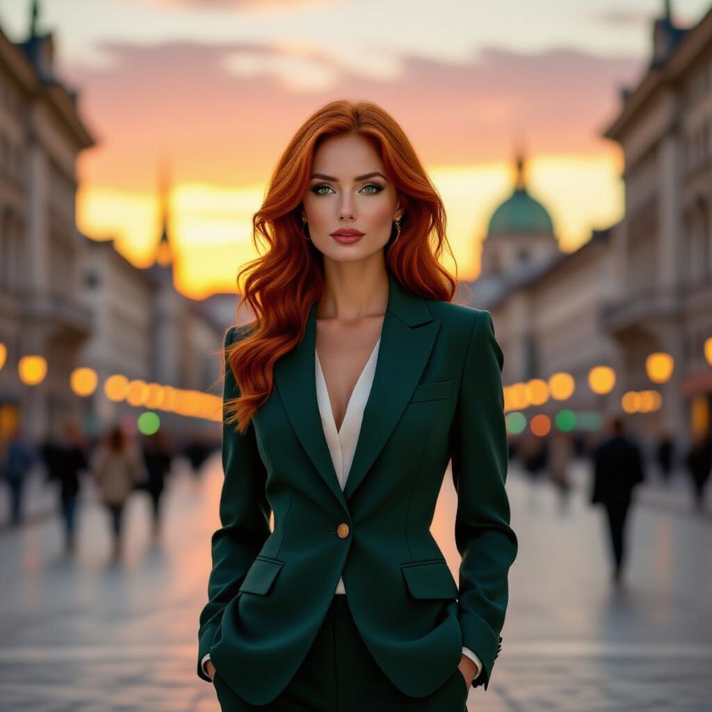 Woman in Turin at Golden Hour, Photorealistic Style