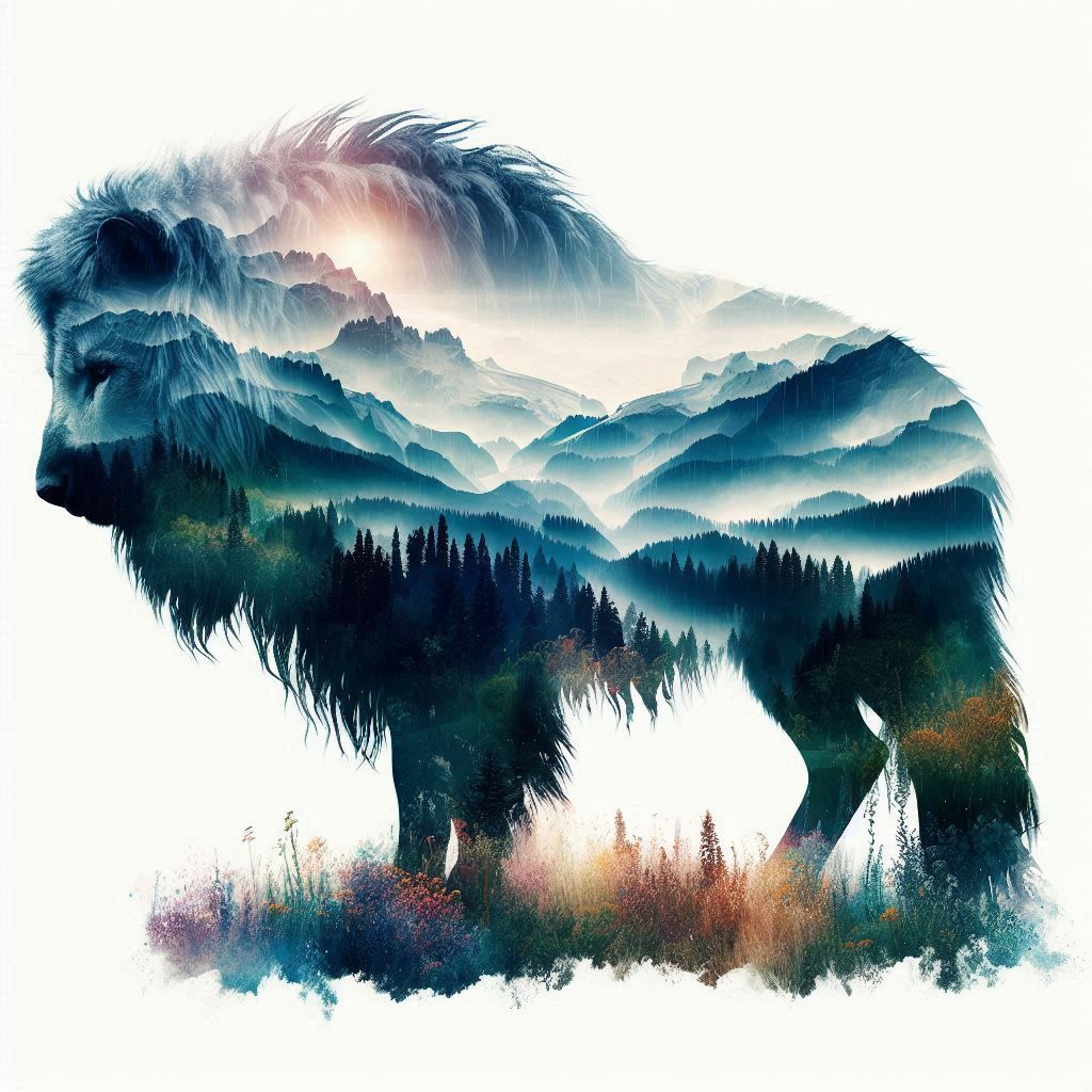 double exposure beautiful fantasy DALL-E 3 portrait landscape..