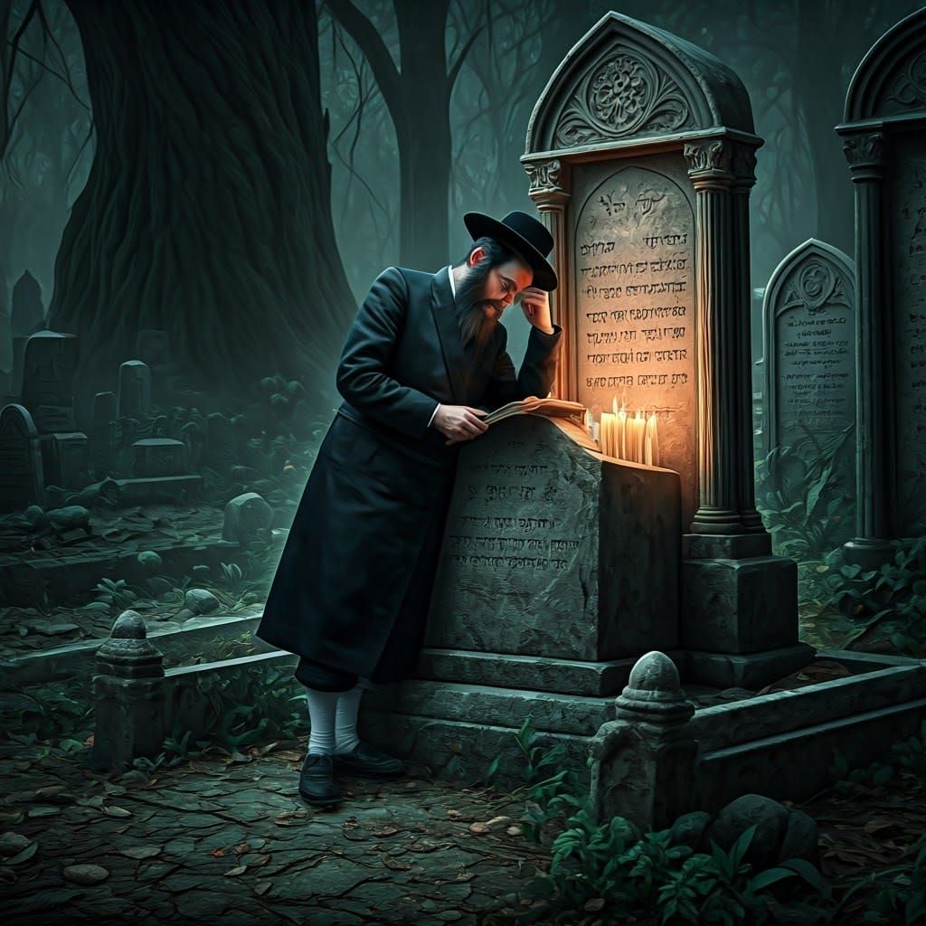 A Hasidic Man Pays Respects in a Serene Cemetery