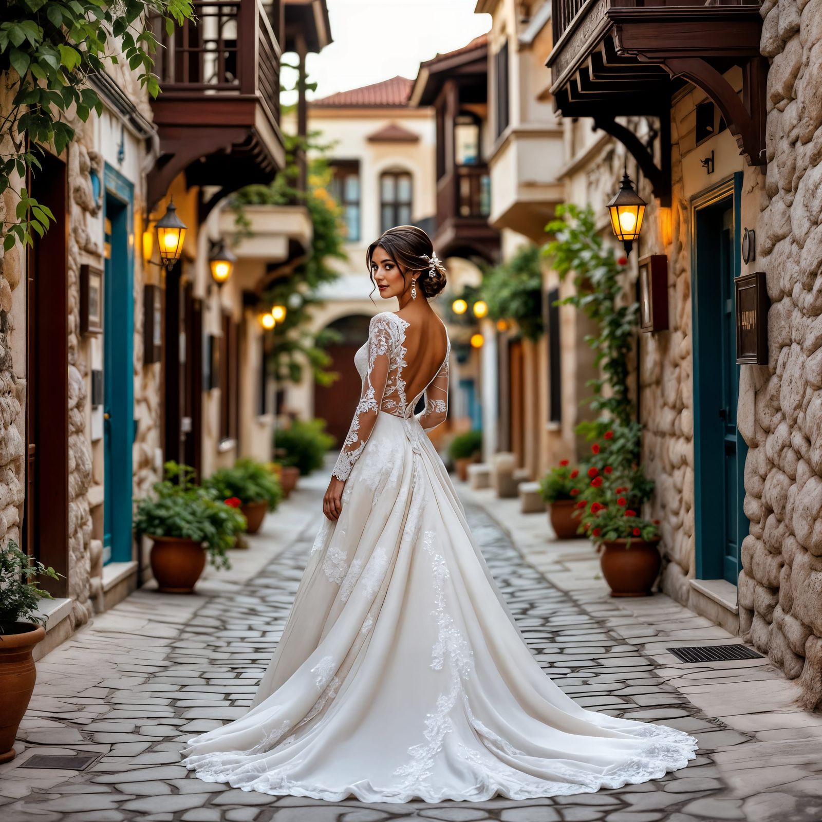 Regal Bride in Authentic Old Turkish Street