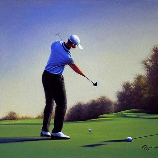 Playing golf while taking a ball into the bottom hyper reali...