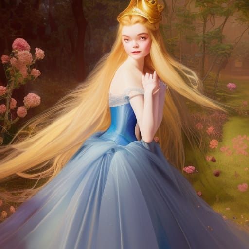 Elle Fanning As Sleeping Beauty In 1959 Disney Animation Blue Ball Gown