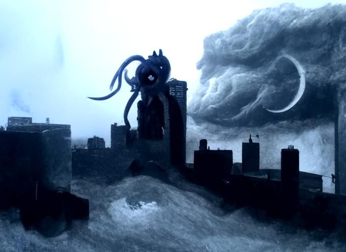 Eldritch Being Watching Over a Sunken City