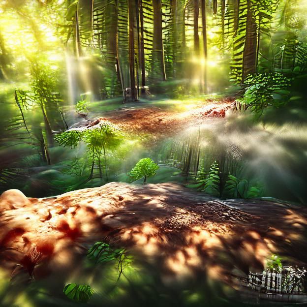 Sunlight shining in beautiful deep summer morning forest [8K...