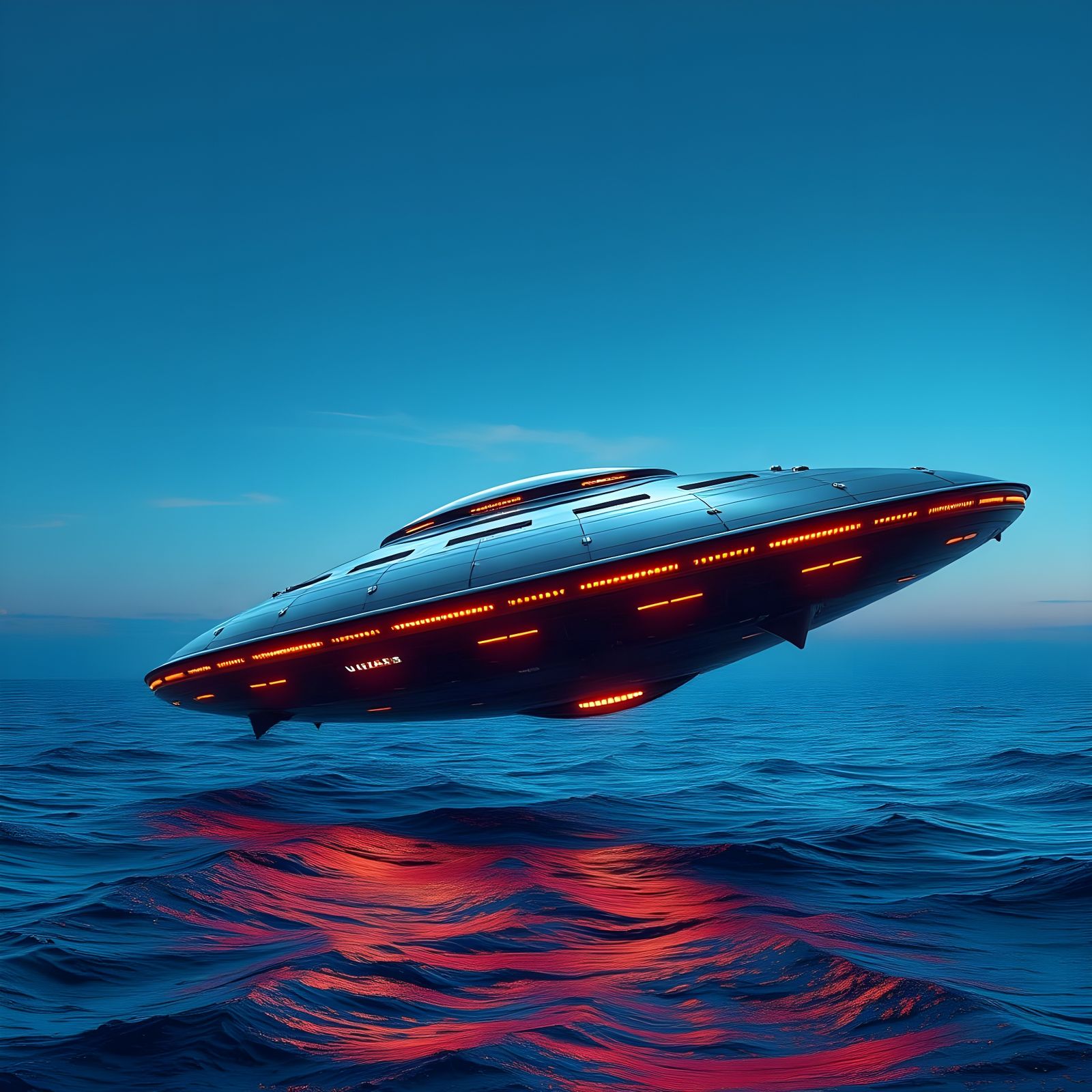 Glimmering Mothership Hovers Above Turquoise Ocean