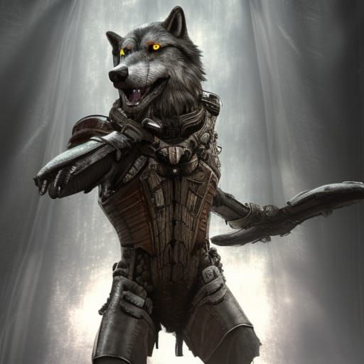 anthropomorphic gray wolf in dead space