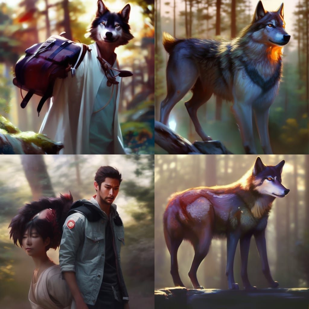 the shot of a wolf  wearing japanese street clothes :: awwch...