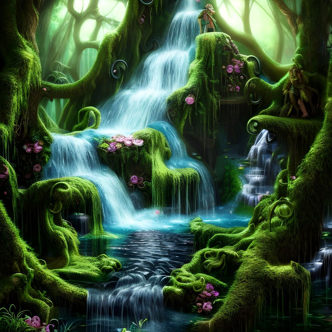 Enchanted Waterfall - AI Generated Artwork - NightCafe Creator