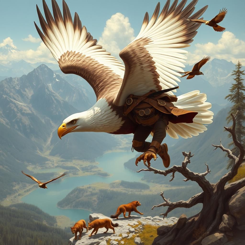 Eagle Rider Soaring Above Wild Terrain