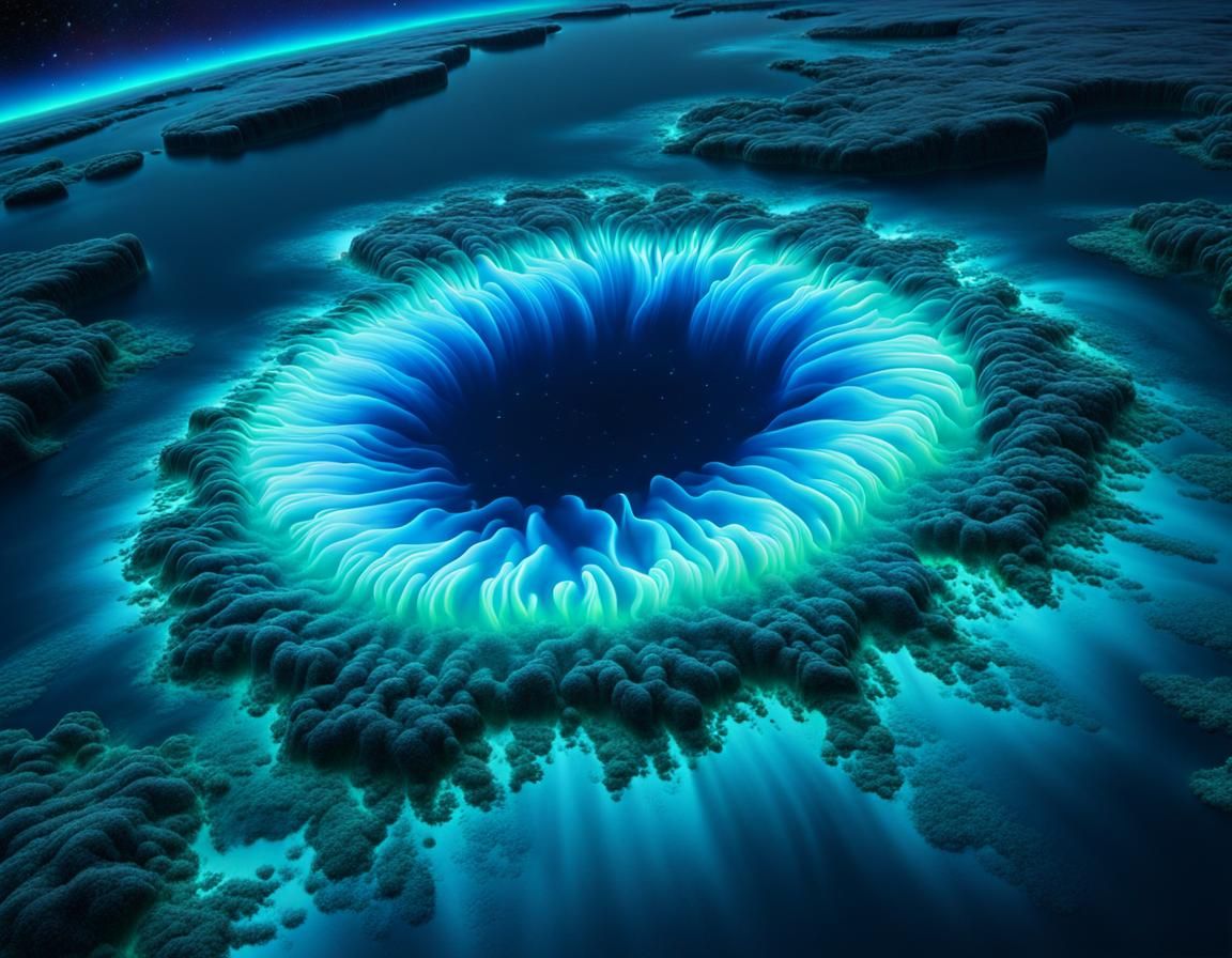 glowing microbe, radiating a neon blue color, floats in the ...
