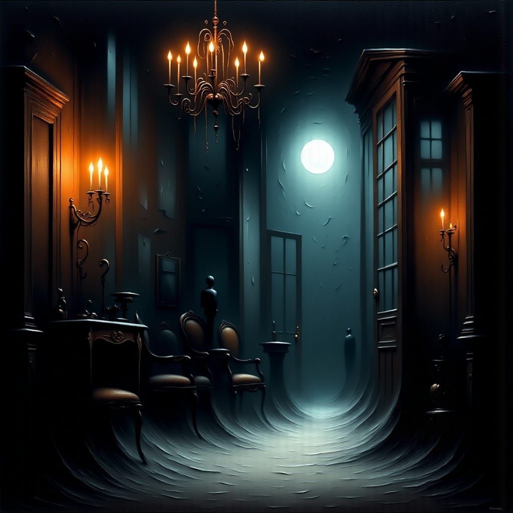 <lora:Black Fantasy:1.0> Creepy Halloween Atmosphere Glossy Oilpainting 