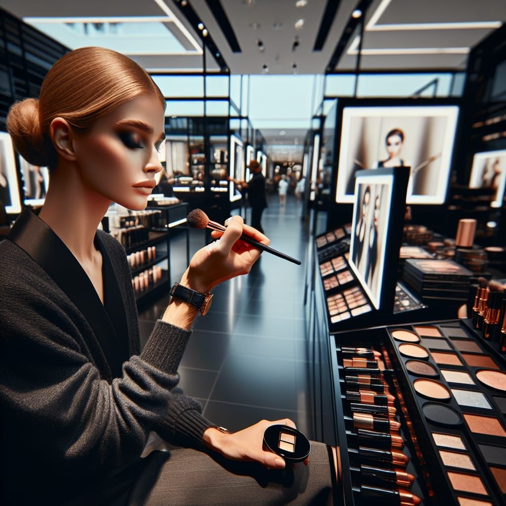 Makeup Artist Applies Cosmetics in Department Store