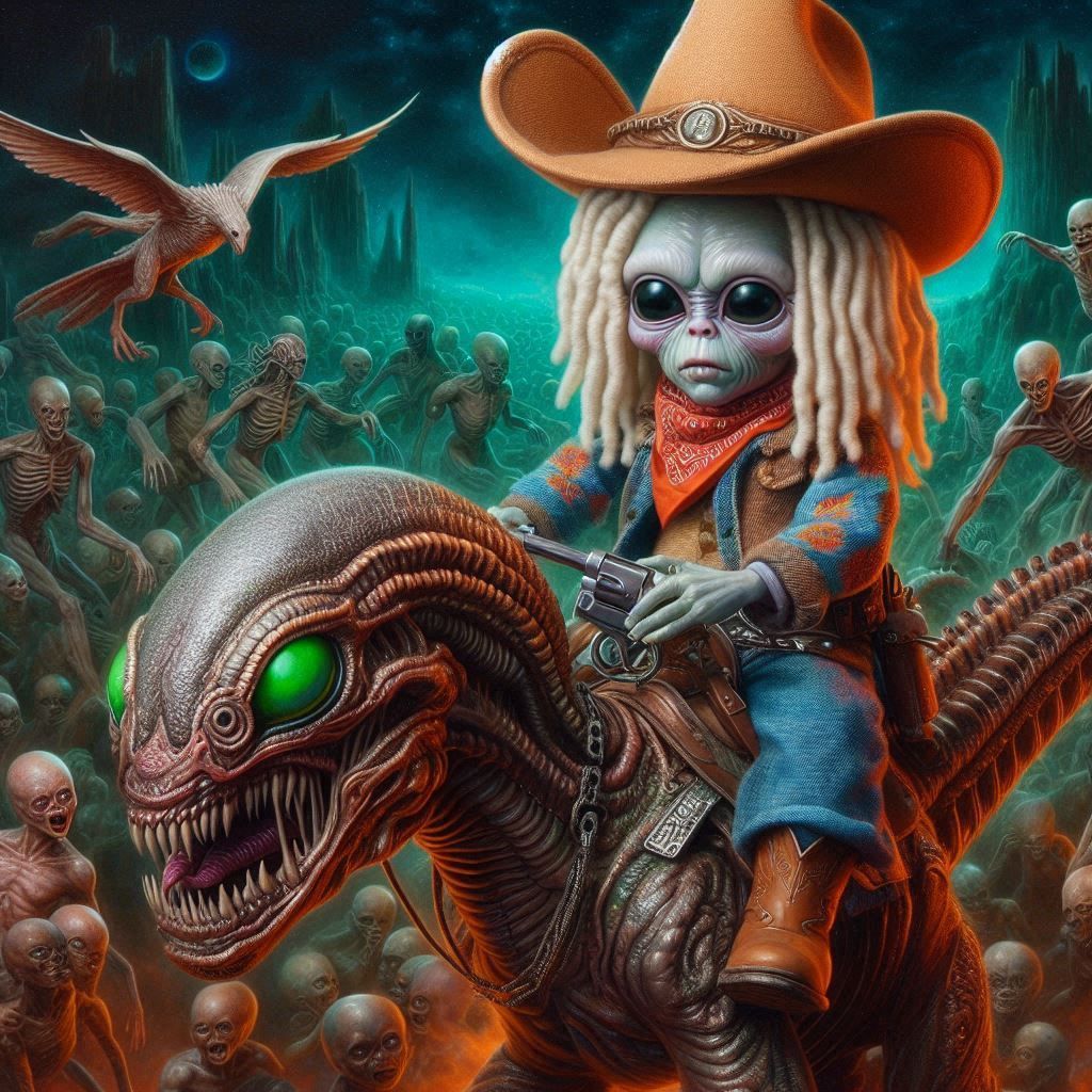 ALBINO RASTA COWBOY DOLL RIDING GIGER'S ALIEN 2