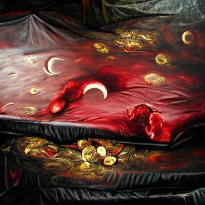 Moonlit bed covered in blood baroque oil painting