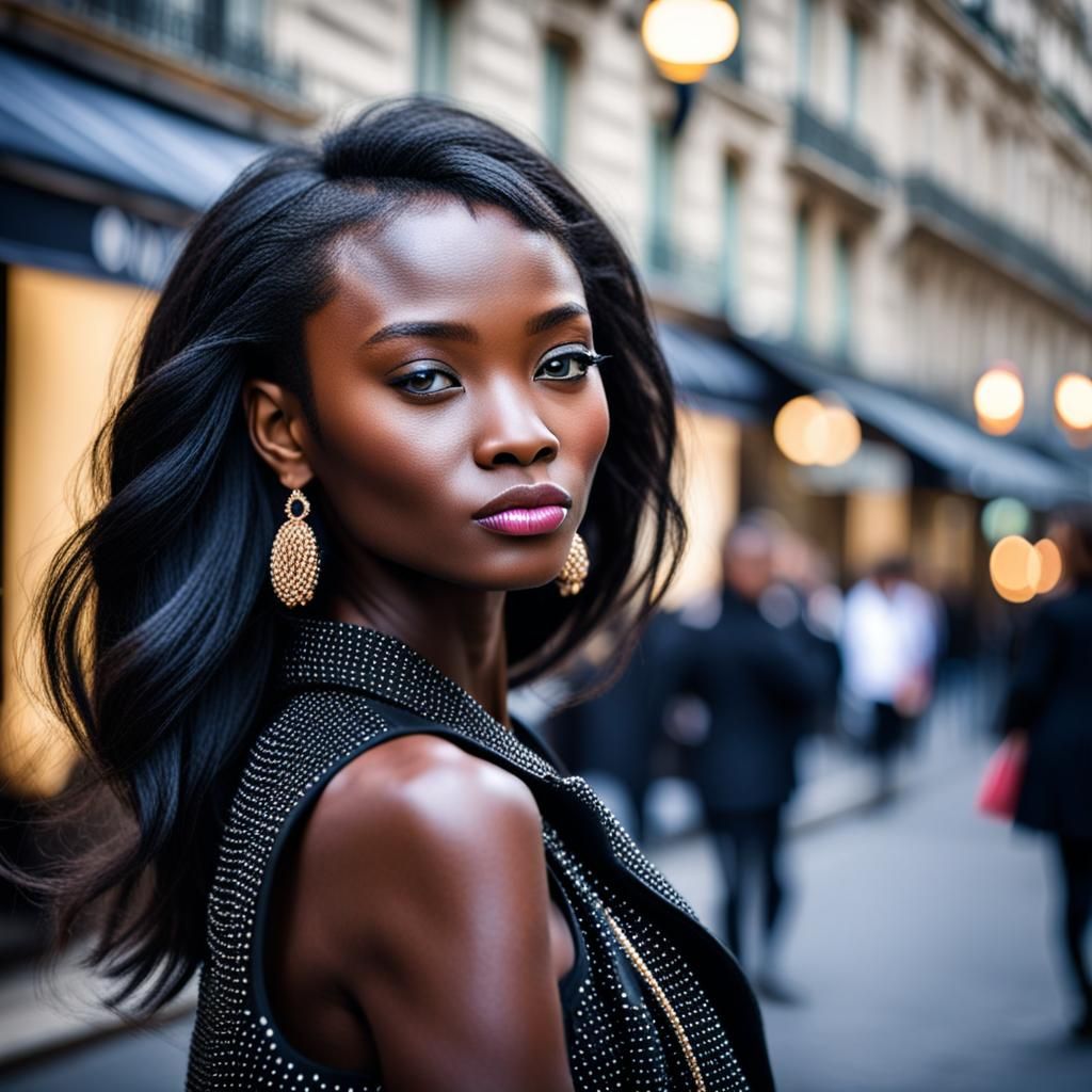 Paris Fashion: Beautiful Black Model in Surreal Style