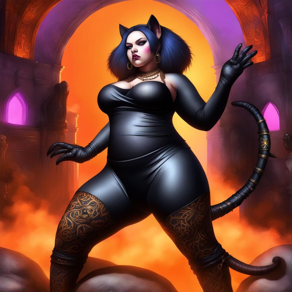 Celestial Goth Cat Goddess: Digital Painting