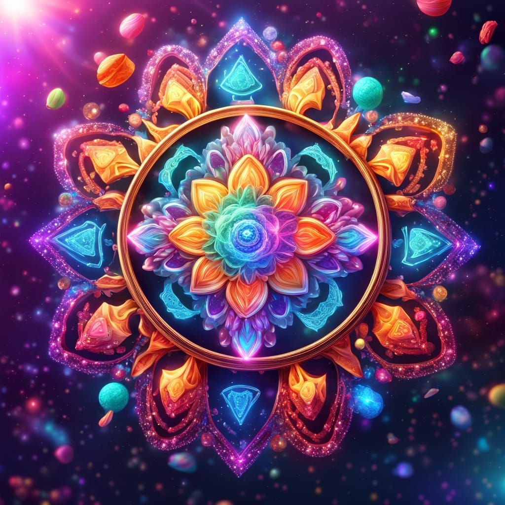 Cosmic Mandala in Candy Art Style