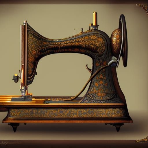 Household Items, singer, foot pedal sewing machine antique, art nouveau detailed matte painting, deep ...  by @yavana