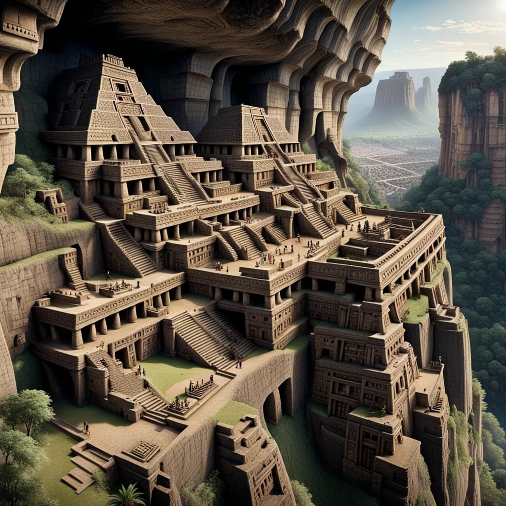 aztec city carved into the side of a cliff - AI Generated Artwork ...