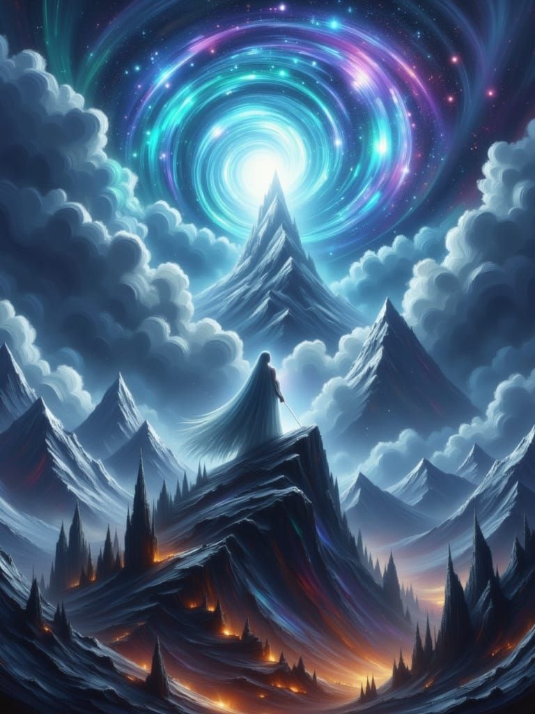 Heroic Zeus Battles Titans in Epic Fantasy Landscape