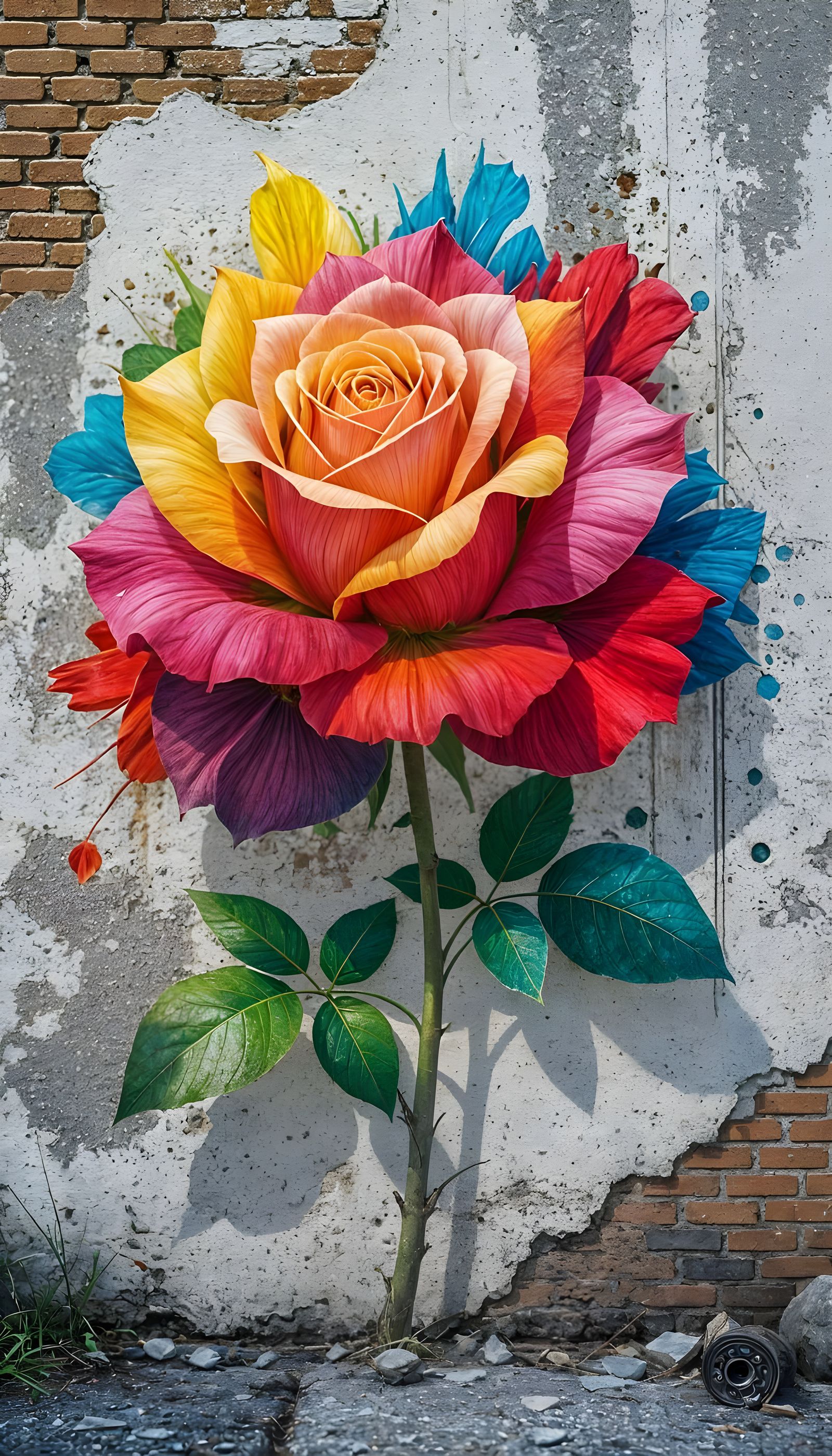 Vibrant Abstract Rose Graffiti Mural