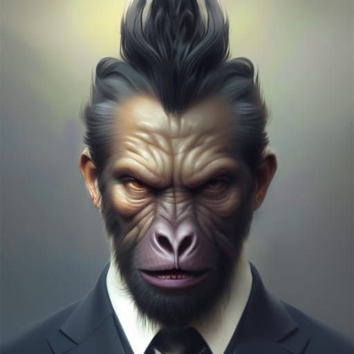 Ape in suit, 16D lighting, surreal fantasy art,16D detailed ...