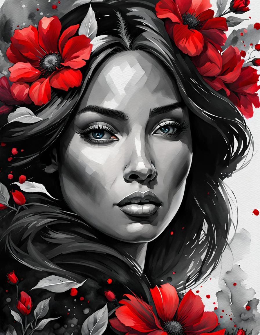 Female portrait (selective color art) - AI Generated Artwork ...