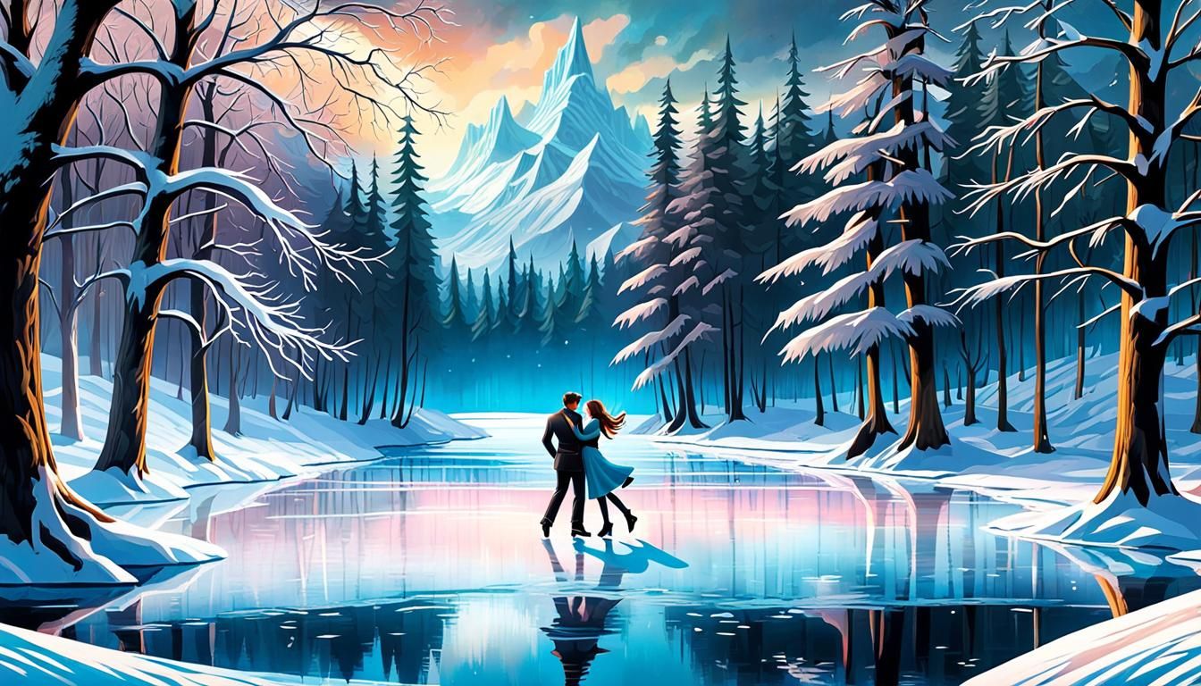 Figure Skating Couple on Frozen lake in the Frozen Forrest  by @Ivy W