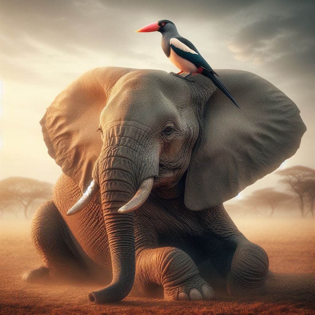 Oxpecker and Elephant