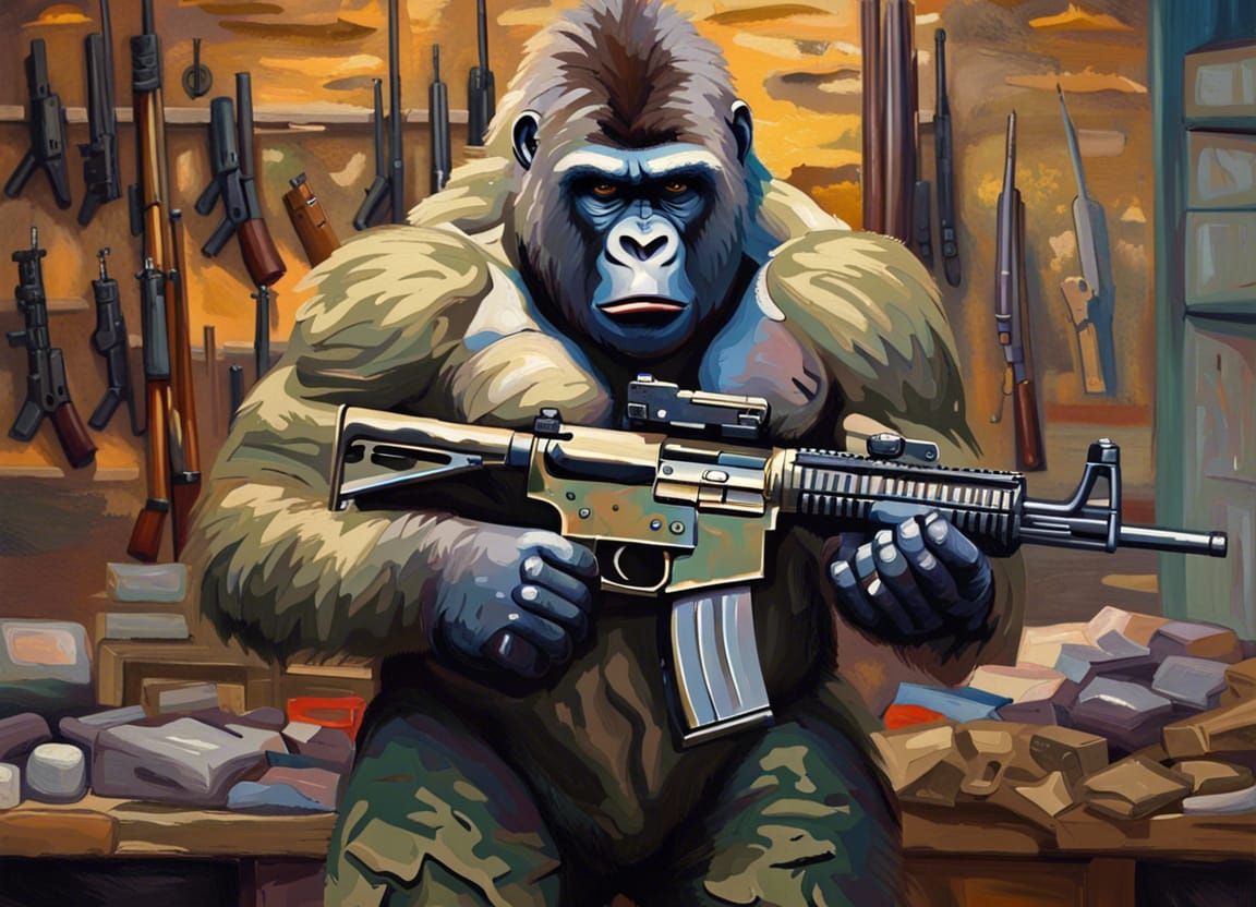 Guerilla Gorilla Weapons Shopping AI Generated Artwork NightCafe