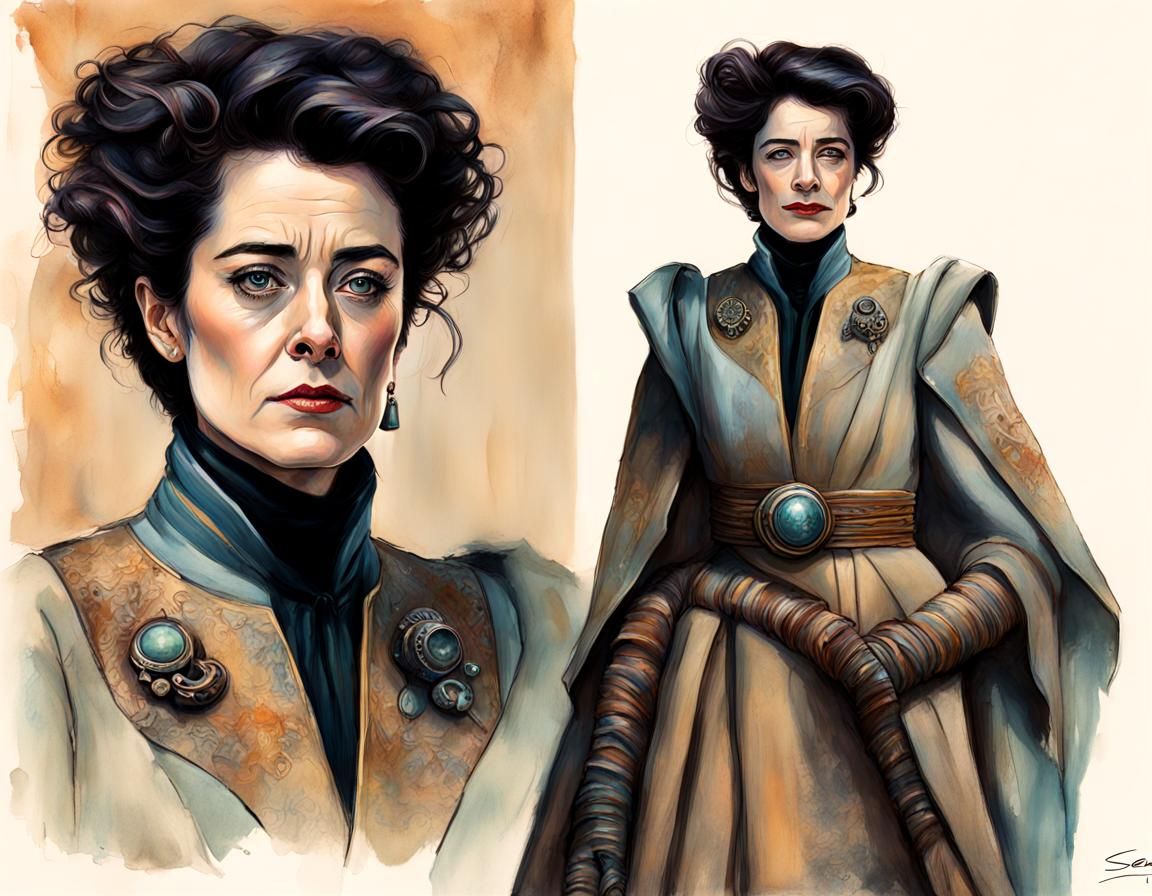 "Sean Young" as "Chani Kynes" wearing a typical Fremen suit ...