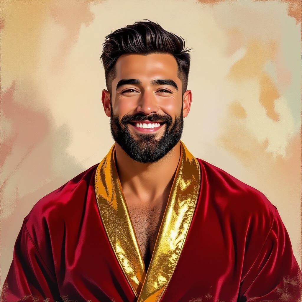 Smiling Man in Velvet Robe, Impressionist Style