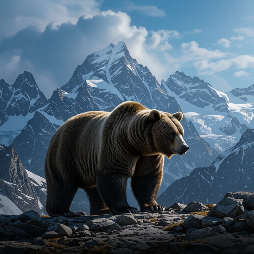 Colossal Bear Roaming Majestic Mountain Peaks