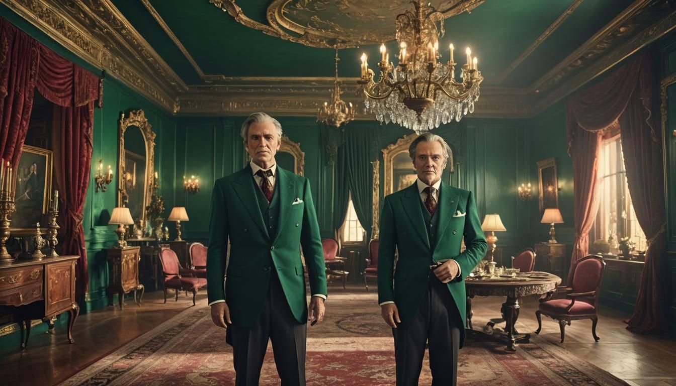 The owner of the mansion, a stern and serious-looking man. He is dressed in an old-fashioned suit, with a mysterious smi...