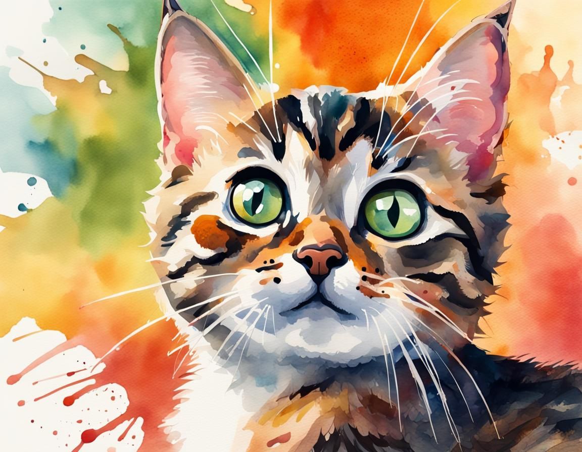 Watercolor Paint Of A Cute Tabby Kitty - AI Generated Artwork ...