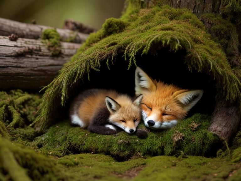 Fox Mom and her Kit  by @MsHeart