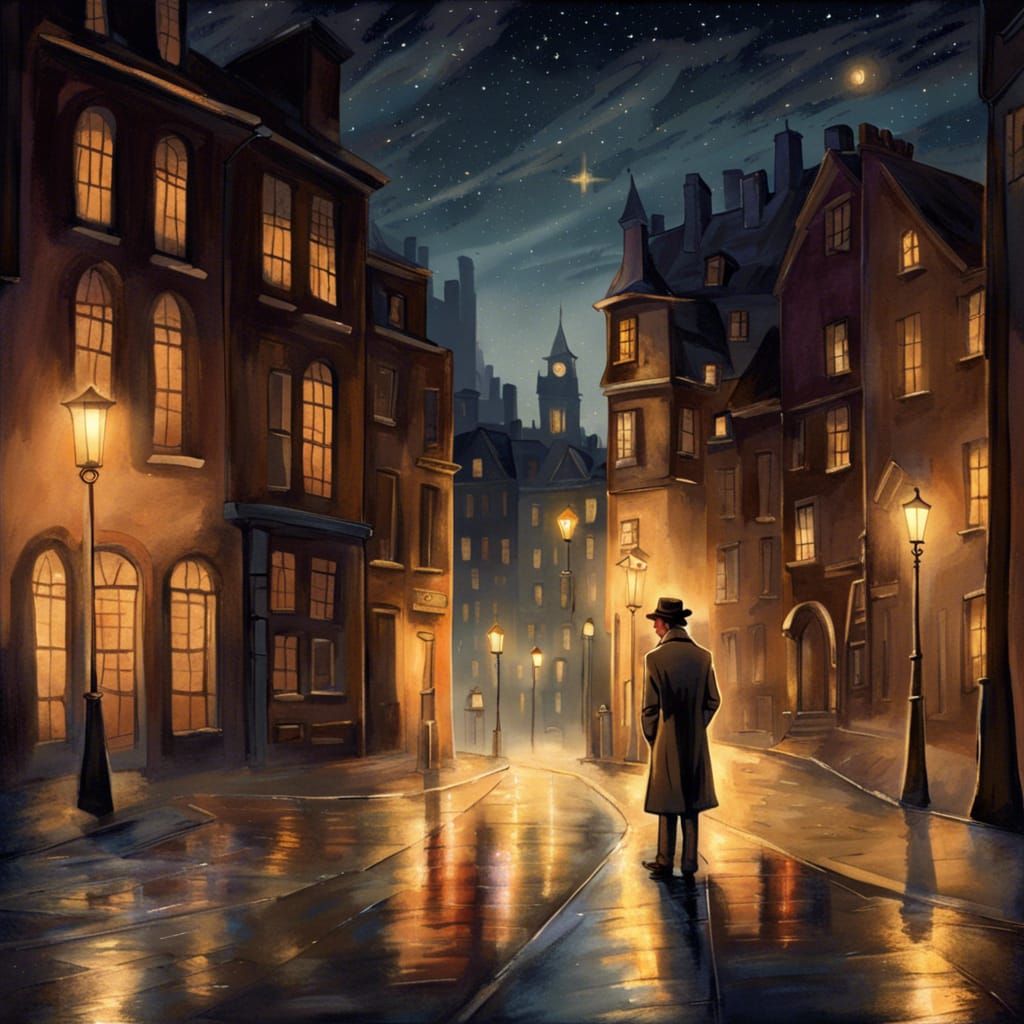 Vintage Nocturne: The Lamplit Wanderer  by @Chasin