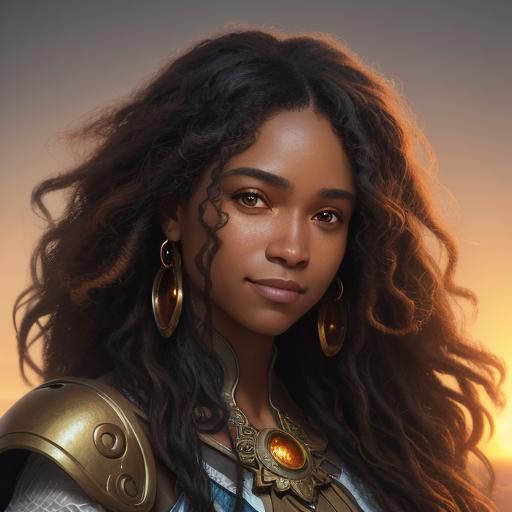 african american  woman with long curly hair facing the came...