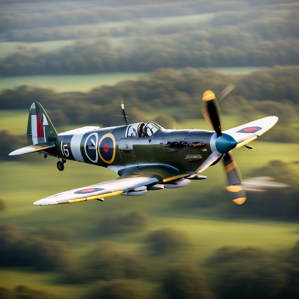 supermarina spitfire plane flying in the air. it is in the w...
