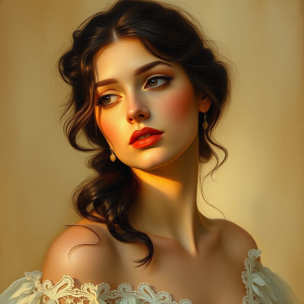 Portrait de femme vintage dans les tons beige et marron
